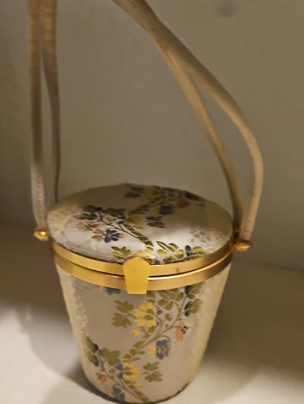 Vintage Barneys NY Brocade Purse Ladies Floral Cream and Gold And Gloves